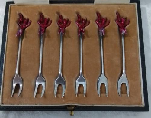 Birmingham  1926   -   Cased  Set  of   Devil  Cocktail  Forks