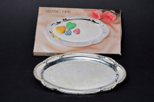 Vintage silver plate oval dish serving trinket tray in original box