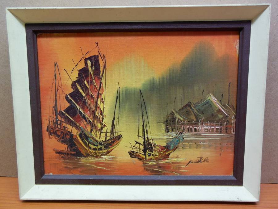 *CRAZY R1 START* Historic Oriental River Scene by Peter - Oil on Board