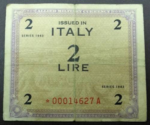 *CRAZY R1 START* WWII Italy 2 Lire 1943 - Star Replacement note