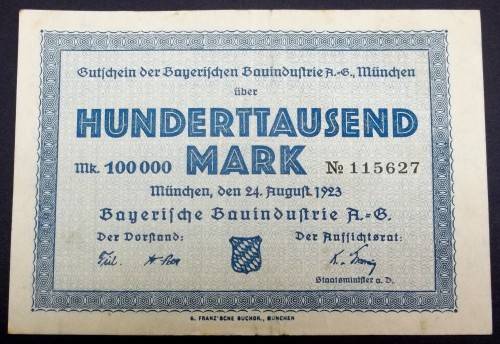 *CRAZY R1 START* Notgeld - Bavaria 100,000 Mark 1923 - Nice condition