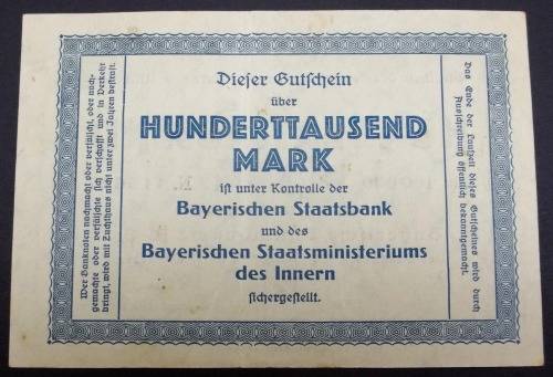 *CRAZY R1 START* Notgeld - Bavaria 100,000 Mark 1923 - Nice condition