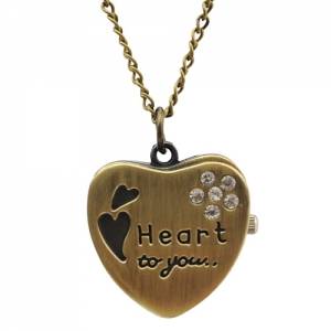 Antique Heart Style Brass Quartz Pocket Watch With Chain