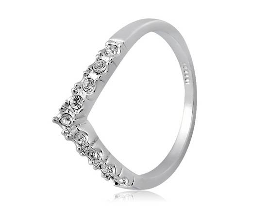 18K RGP Crystal Accent V-Shaped Ring Sz 9