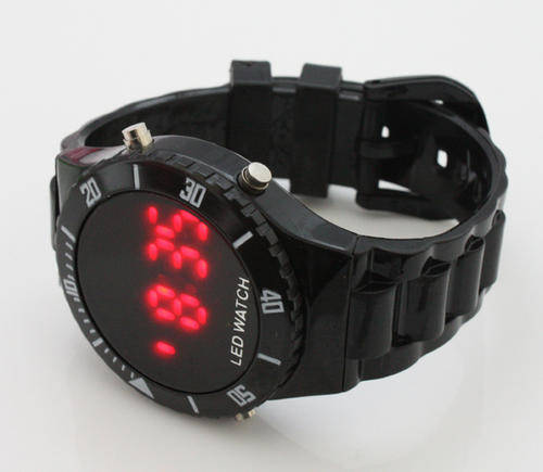Unisex Luxury Digital Sports Round Mirror Face Led Watch - Black