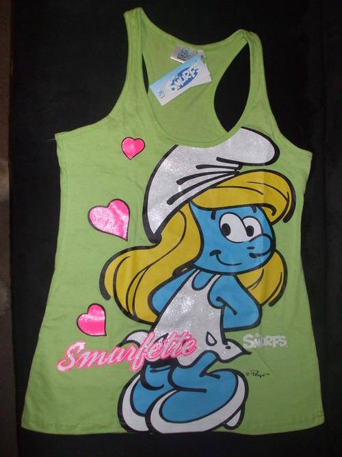 Ladies Green Smurf T-Shirt (Vest) with Smurfette Print (L)