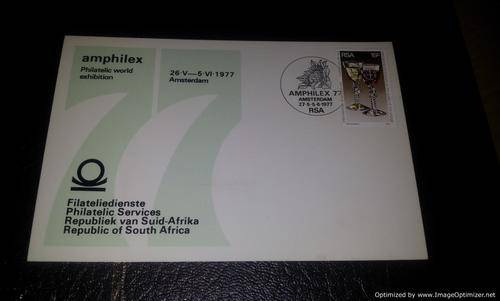 RSA 1977 - "die" omitted on 15c wine symposium stamp on clean amphilex date stamp card.