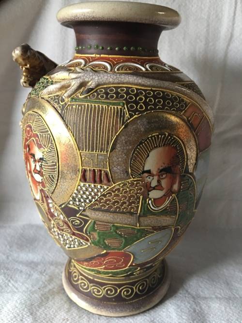 WOW !!! STUNNING ANTIQUE SATSUMA WARE LEFT HANDED VASE