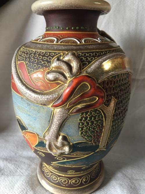 WOW !!! STUNNING ANTIQUE SATSUMA WARE LEFT HANDED VASE