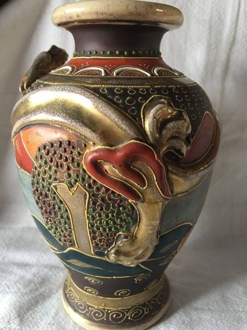 WOW !!! STUNNING ANTIQUE SATSUMA WARE RIGHT HANDED VASE