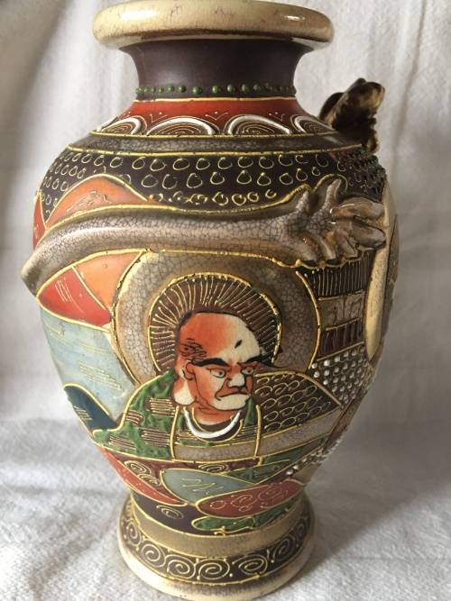 WOW !!! STUNNING ANTIQUE SATSUMA WARE RIGHT HANDED VASE