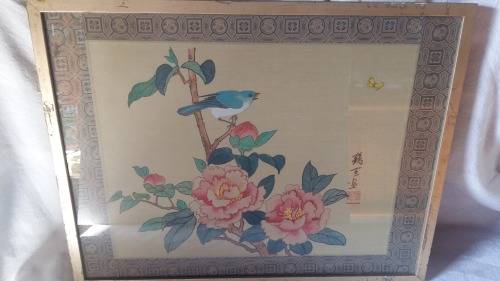 Beautiful Vintage Chinese Silk Painting Signed and stamped 42cm x 32.5cm