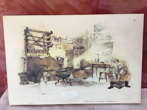WOW !!! AN OLD PRINT ON BLOCK BOARD "The gun room at Kersefontein near Hopefield" signed