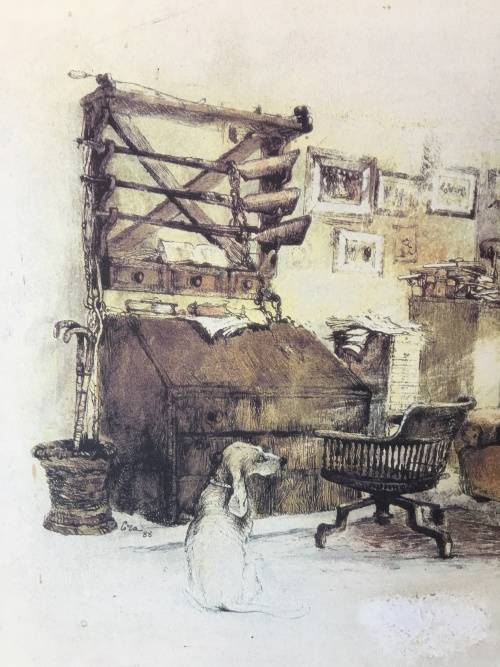 WOW !!! AN OLD PRINT ON BLOCK BOARD "The gun room at Kersefontein near Hopefield" signed