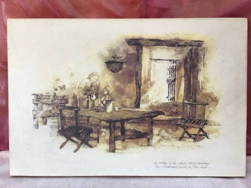 WOW !!! AN OLD PRINT ON BLOCK BOARD "The Schreuder house kitchen" signed