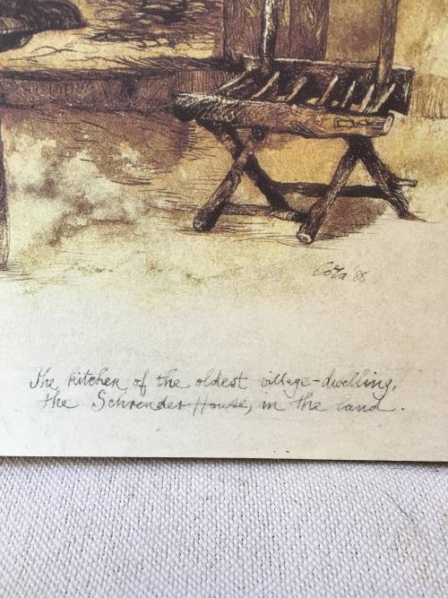 WOW !!! AN OLD PRINT ON BLOCK BOARD "The Schreuder house kitchen" signed