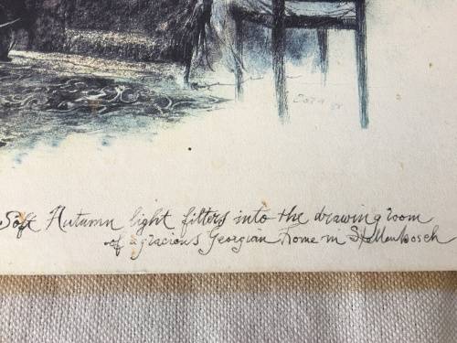 WOW !!! AN OLD PRINT ON BLOCK BOARD "Georgian house in Stellenbosch" signed