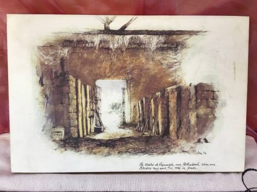 WOW !!! AN OLD PRINT ON BLOCK BOARD "The stables at Annadale Stellenbosch" signed