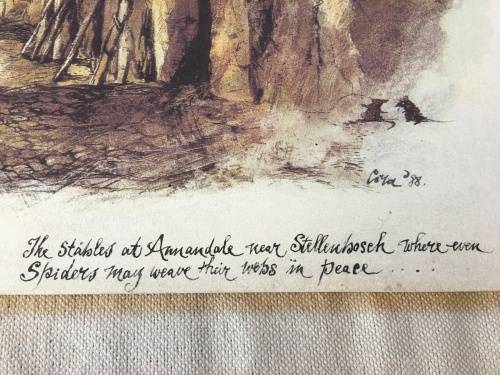 WOW !!! AN OLD PRINT ON BLOCK BOARD "The stables at Annadale Stellenbosch" signed