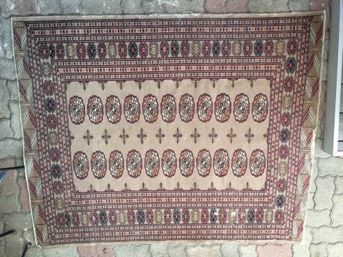 WELL WORN GENUINE WOOL HAND KNOTTED BOKHARA PERSIAN CARPET 1540 X 1250mm