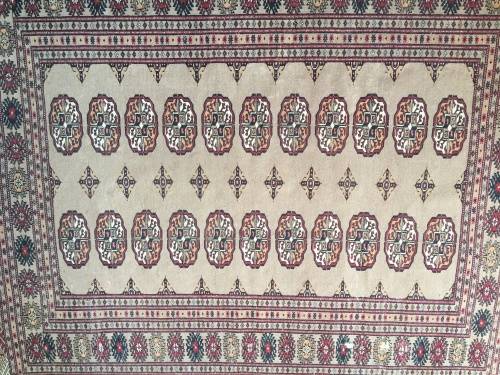 WELL WORN GENUINE WOOL HAND KNOTTED BOKHARA PERSIAN CARPET 1540 X 1250mm