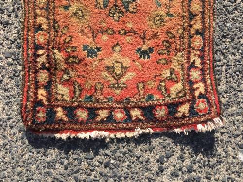 VERY WELL WORN GENUINE WOOL HAND KNOTTED PERSIAN PRAYER RUG 770 X 445mm