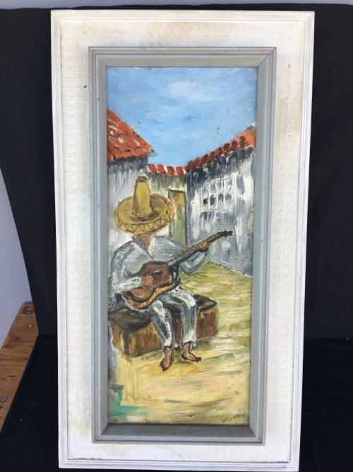 WOW !!! STUNNING OIL ON CANVAS IN A VINTAGE FRAME signed 375 X 690 mm