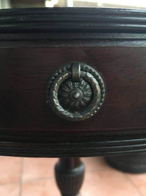 WOW !!!!! EXQUISITE ANTIQUE LEATHER INLAID 3 DRAWER DRUM TOP TABLE