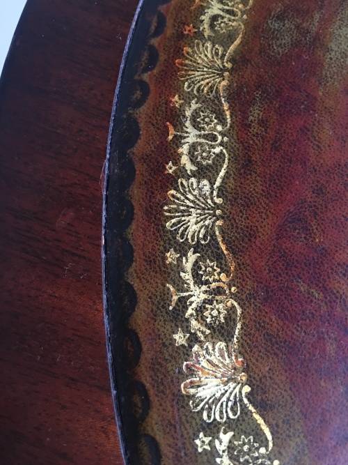 WOW !!!!! EXQUISITE ANTIQUE LEATHER INLAID 3 DRAWER DRUM TOP TABLE