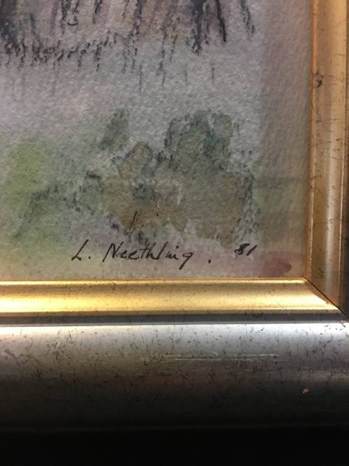 STUNNING FRAMED VINTAGE MIXED MEDIA LANDSCAPE SIGNED L.NEETLING,1981