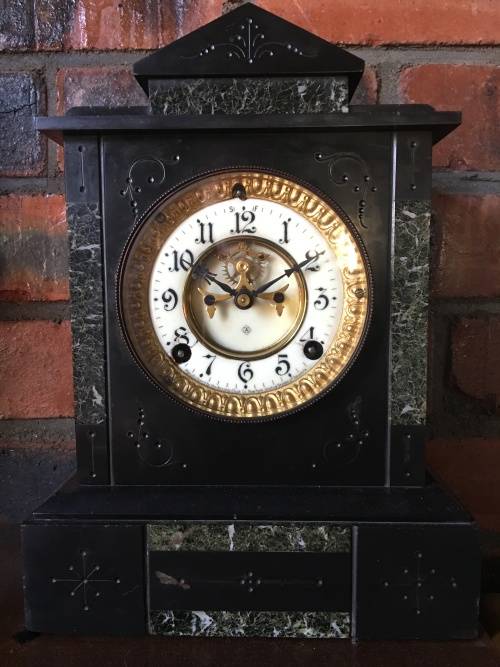 WOW !!! Gorgeous antique Ansonia marble cased mantle clock in pristine condition c1882