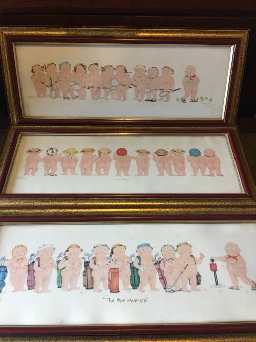 WOW !!! FABULOUS FRAMED LIGHT HEARTED SATIRICAL PRINT SET BY DIANE L PATTERSON