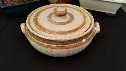 Beautiful Heavy Vintage Ironstone Glazed Pottery Bowl and Lid