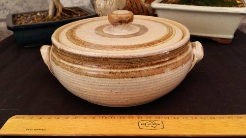 Beautiful Heavy Vintage Ironstone Glazed Pottery Bowl and Lid