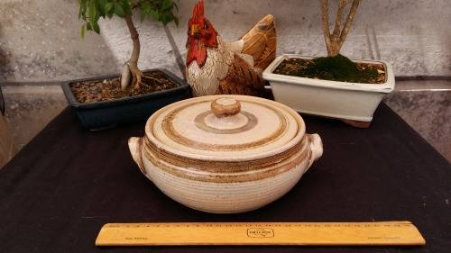 Beautiful Heavy Vintage Ironstone Glazed Pottery Bowl and Lid