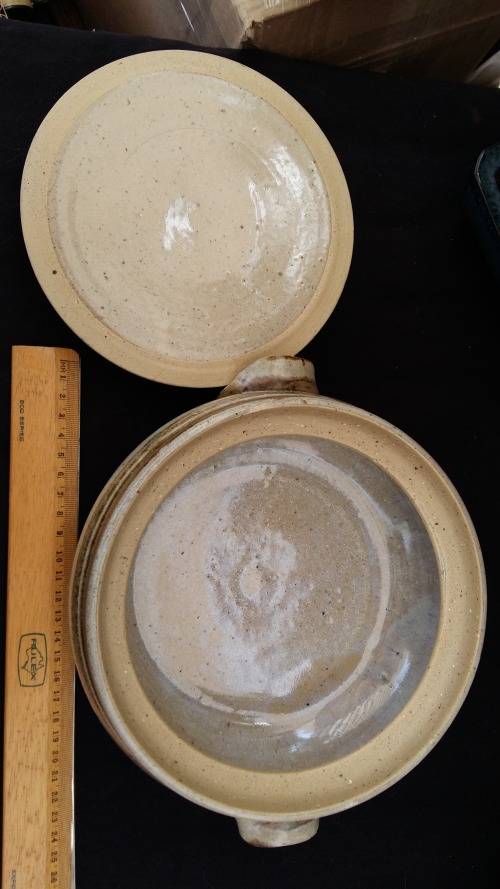 Beautiful Heavy Vintage Ironstone Glazed Pottery Bowl and Lid