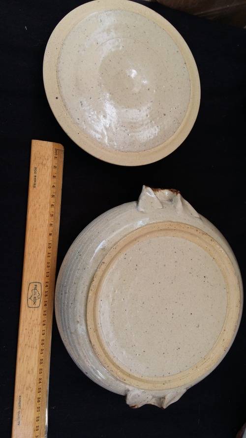 Beautiful Heavy Vintage Ironstone Glazed Pottery Bowl and Lid