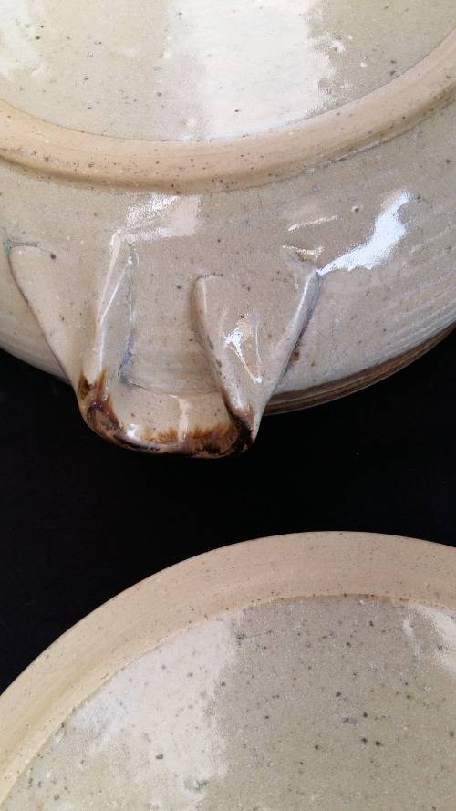 Beautiful Heavy Vintage Ironstone Glazed Pottery Bowl and Lid