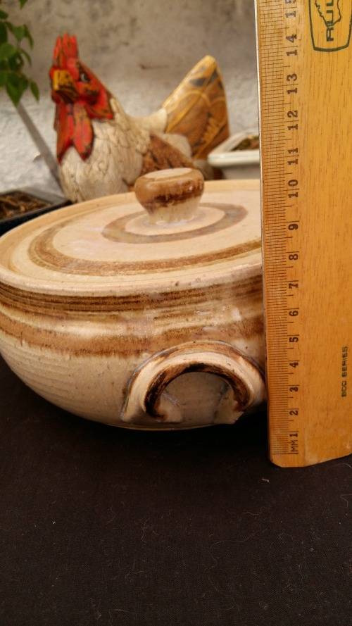 Beautiful Heavy Vintage Ironstone Glazed Pottery Bowl and Lid