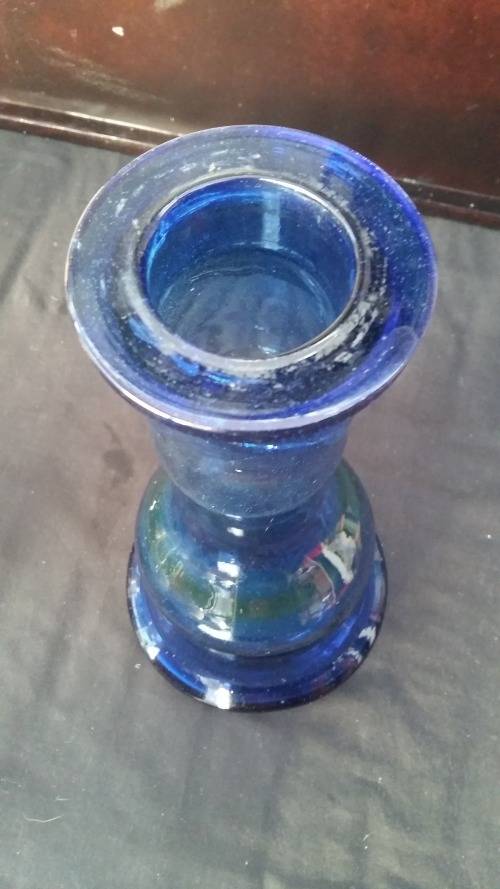 Beautiful 32 cm Tall Blue thick Glass Bottle/Vase