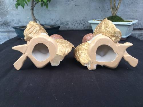 WOW !!! STUNNING PAIR OF HAND PAINTED CERAMIC ANGEL CANDLESTICK HOLDER OR BUD VASE ~ TOO CUTE