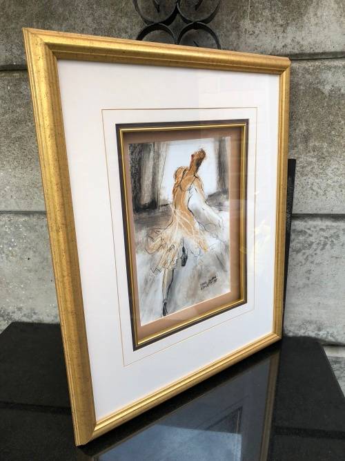 FIONA EWAN ROWETT FRAMED ORIGINAL MIXED MEDIA signed and dated 1998 IN A STUNNING GOLD FRAME