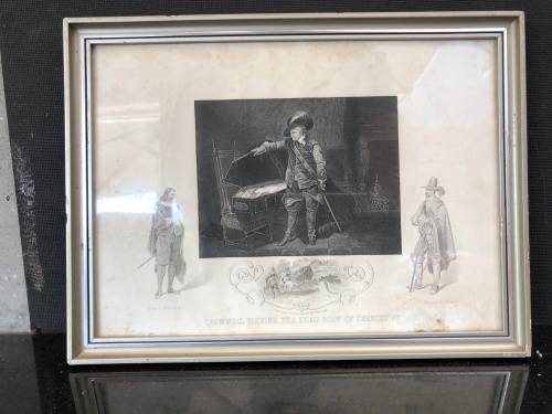 WOW !!!  STUNNING FRAMED ENGRAVING OF CROMWELL VIEWING THE DEAD BODY OF CHARLES 1st