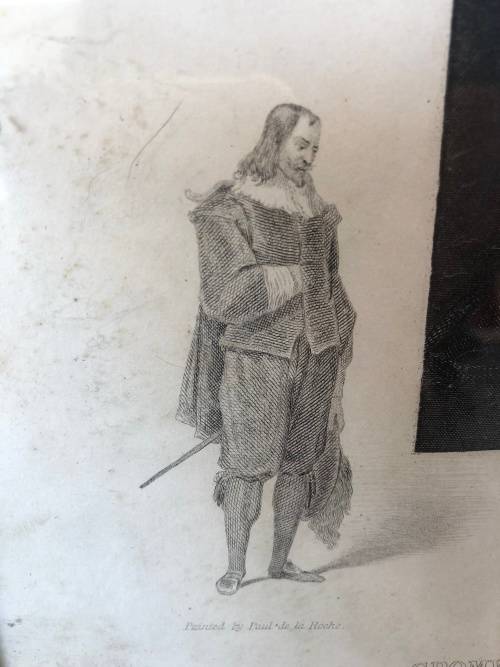 WOW !!!  STUNNING FRAMED ENGRAVING OF CROMWELL VIEWING THE DEAD BODY OF CHARLES 1st