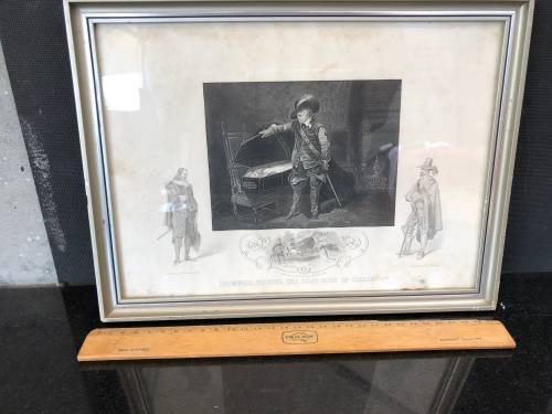 WOW !!!  STUNNING FRAMED ENGRAVING OF CROMWELL VIEWING THE DEAD BODY OF CHARLES 1st