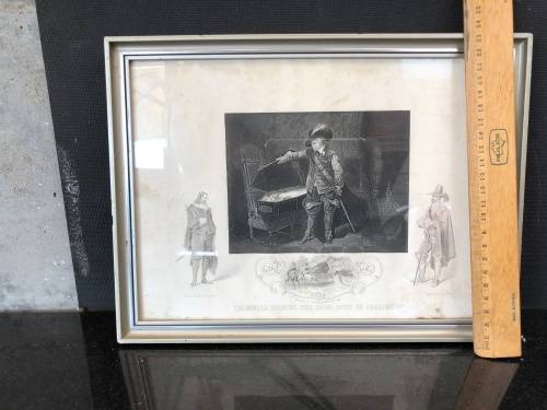 WOW !!!  STUNNING FRAMED ENGRAVING OF CROMWELL VIEWING THE DEAD BODY OF CHARLES 1st