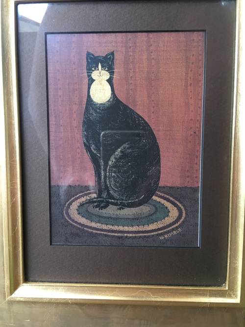 Cat Lovers Delight, W.Kimble Print of a Cat in a Stunning Gold Sprayed Beach wood Frame