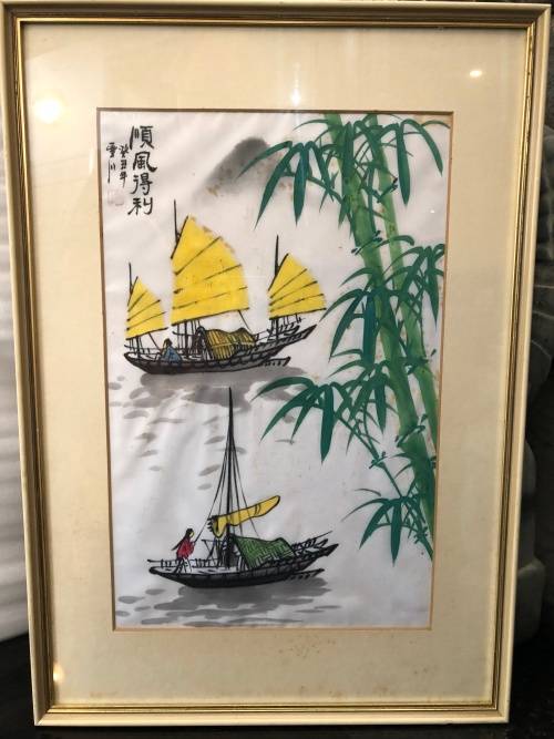 WOW !!! FANTASTIC OLD FRAMED CHINESE PAINTING ON SILK WITH CALLIGRAPHY