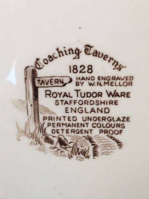 Stunning Vintage "Coaching Taverns" 1828 Royal Tudorware Stafforshire England Display Plate. 25.5 cm