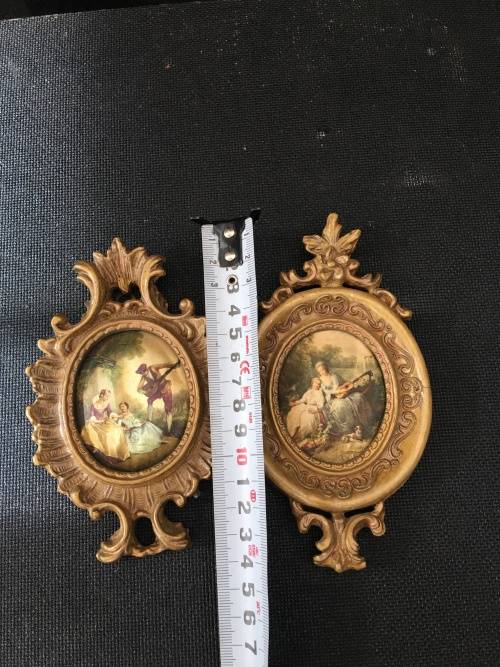 2 Stunning Victorian Pictured Italian Silk in Ornate Gold color Gilt Frames.